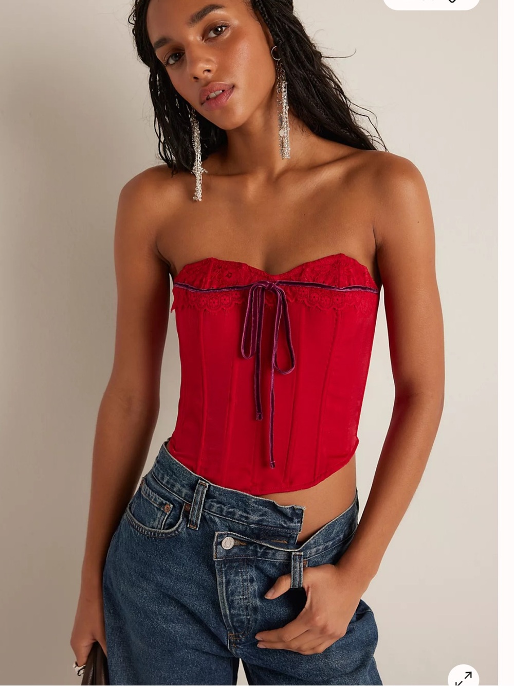 Intimately Free People Pink So In Love Corset Velvet Bow Ties Top L